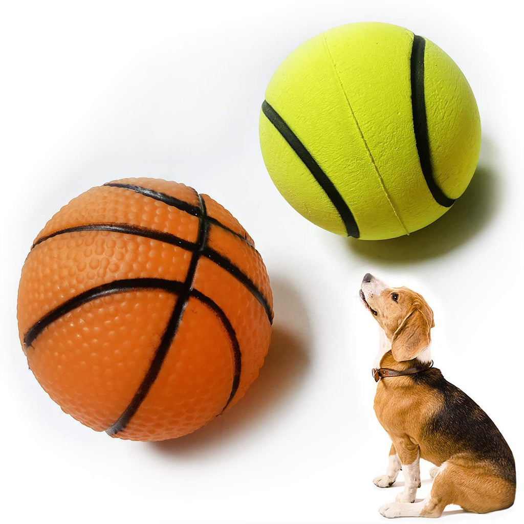 [Australia] - SisterAling Soft Tennis Solid Elastic Latex Rubber Dog Toy Balls and Funny Basketball Plastic Water Squirt Toys for Small Medium Dogs Interactive Chew Sound Fetch Play 