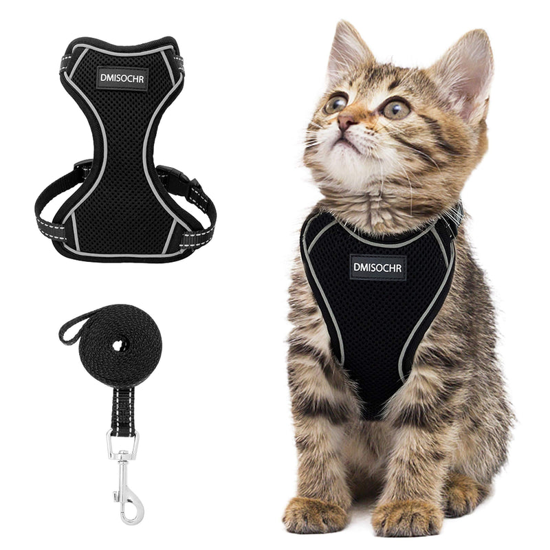 [Australia] - DMISOCHR Cat Harness and Leash Set - Escape Proof Safe Cat Vest Harness for Walking Outdoor - Reflective Adjustable Soft Mesh Breathable Body Harness - Easy Control for Small, Medium, Large Cats Black 