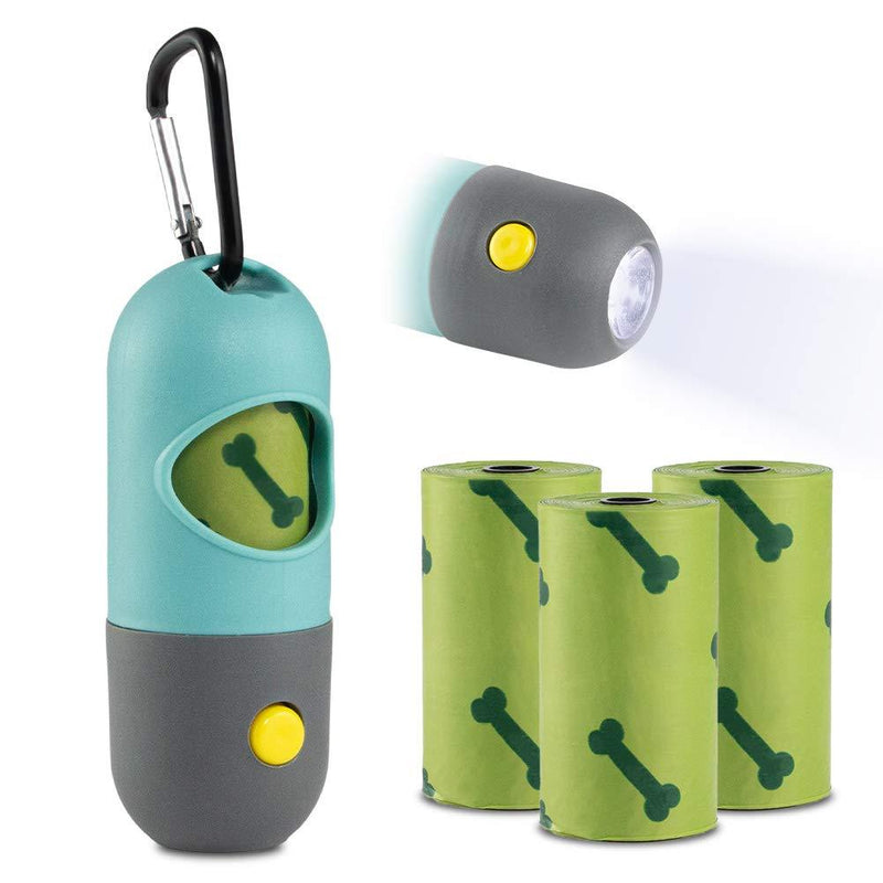 [Australia] - Poop Bag Holder for Leash with Built-in LED Flashlight and 4 Rolls of 12.6"x8.8" Extra-Thick Leak-Proof Biodegradable Dog Poop Bags for Dog Walking Outdoor Day and Night (60 Bags) 