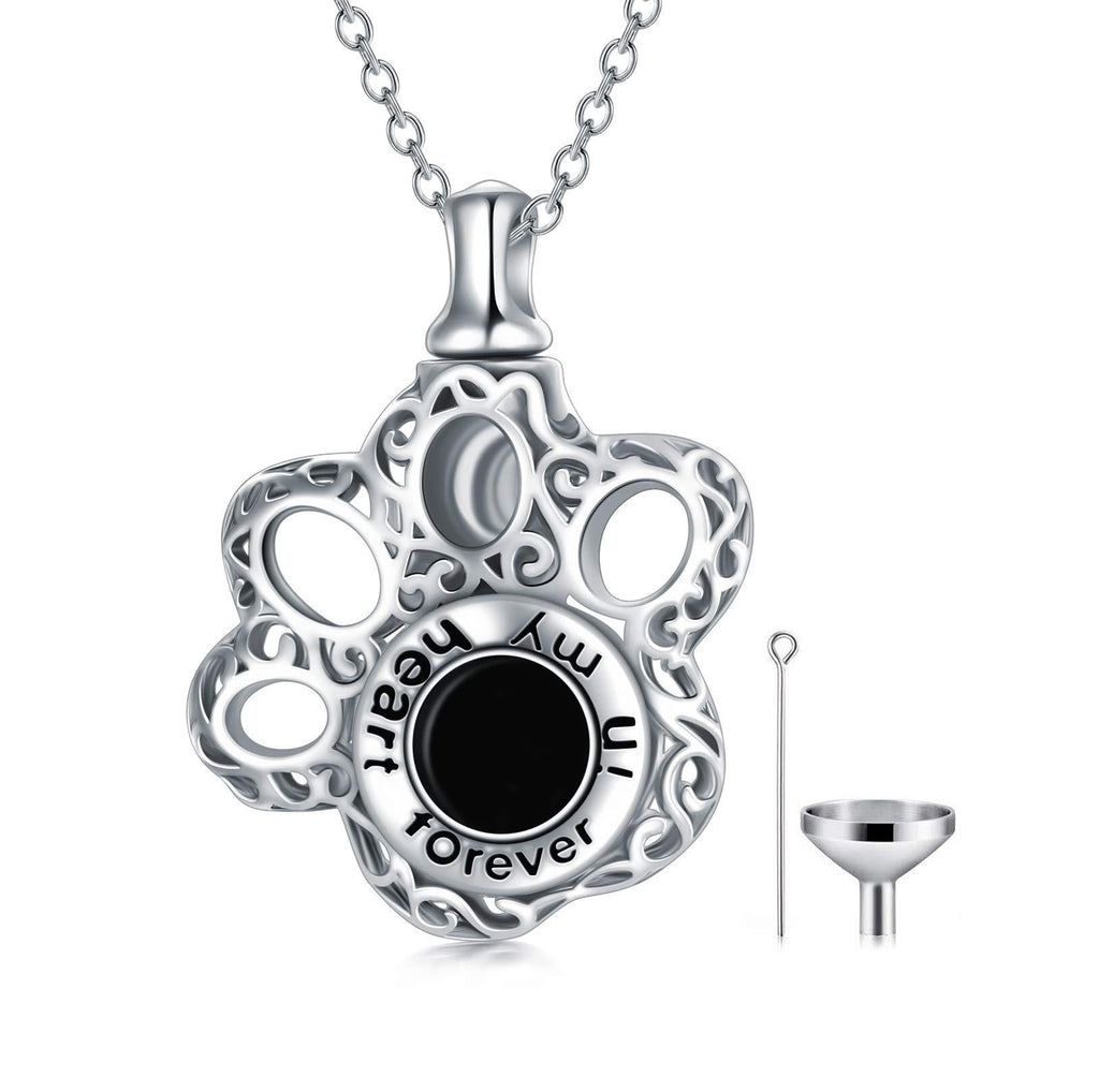 WINNICACA S925 Sterling Silver Paw/Compass Sunlfower Urn Necklace for Pet Cat Dog Ashes Cremation Keepsake Memorial Necklace Urns for Human Ashes Paw print urn necklace - PawsPlanet Australia