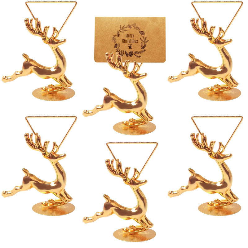 Halatool 6 Pack Novelty Christmas Photo Holder- Gold Deer Photo Holder Card with Metal Base for Christmas Party Wedding Home Bar Decoration or Table Number Name Sign - PawsPlanet Australia