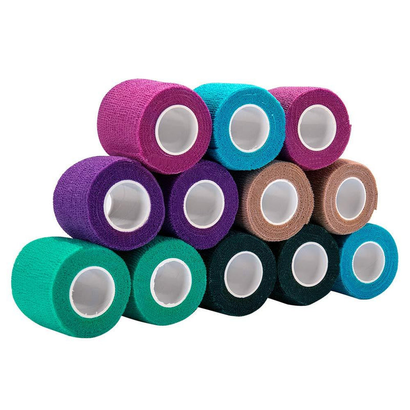 SlowTon Pet Self Adhesive Bandage, 12 Rolls Pet Vet Wrap for Dogs Cats Horses, Animals Elastic Cohesive Bandage Injury Wrap Tape for Wrist Ankle Sprain & Swelling, 5cm X 4.5m Medical Or Sports Tape W 5cm 12pcs mixed color - PawsPlanet Australia
