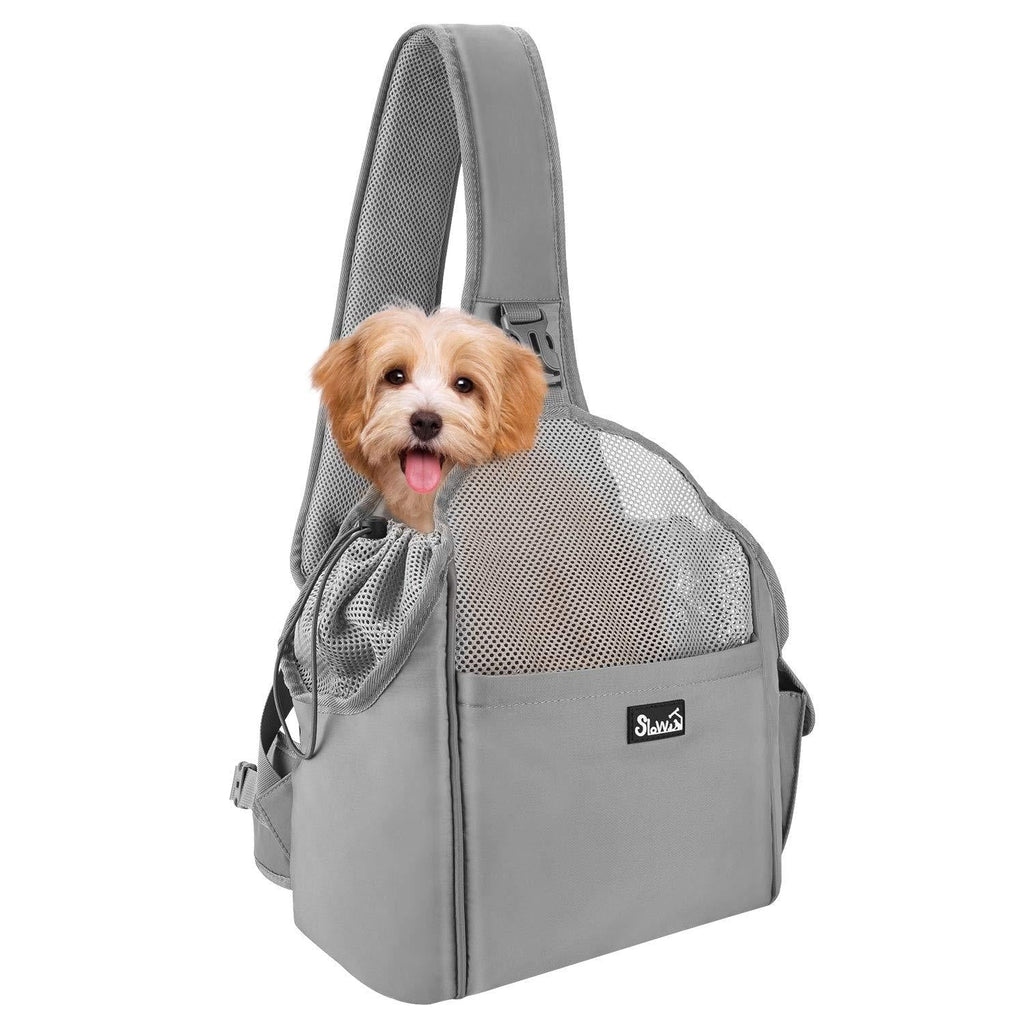 SlowTon Pet Dog Sling Carrier, Comfortable Firm Bottom Sling for Small Dogs Cats Hand Free Breathable Papoose Travel Bag Tote Adjustable Padded Shoulder Strap Storage Pockets Safety Belt Washable Grey - PawsPlanet Australia