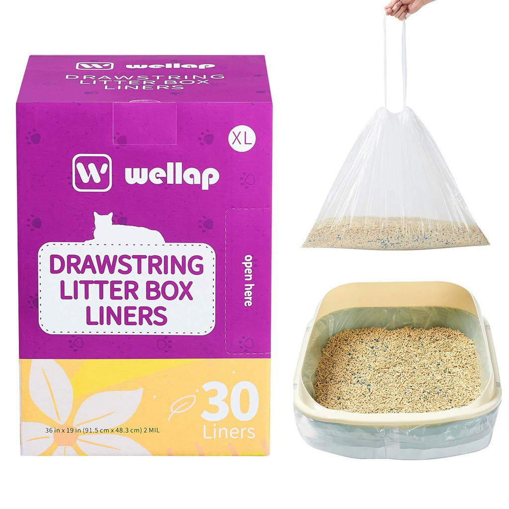 wellap Cat Litter Box Liners 30 Count Jumbo (39" x 21") or (36" x 19") Extra Durable Drawstring Kitty Litter Bags 36" x 19" (30 Count) Transparent Scented - PawsPlanet Australia