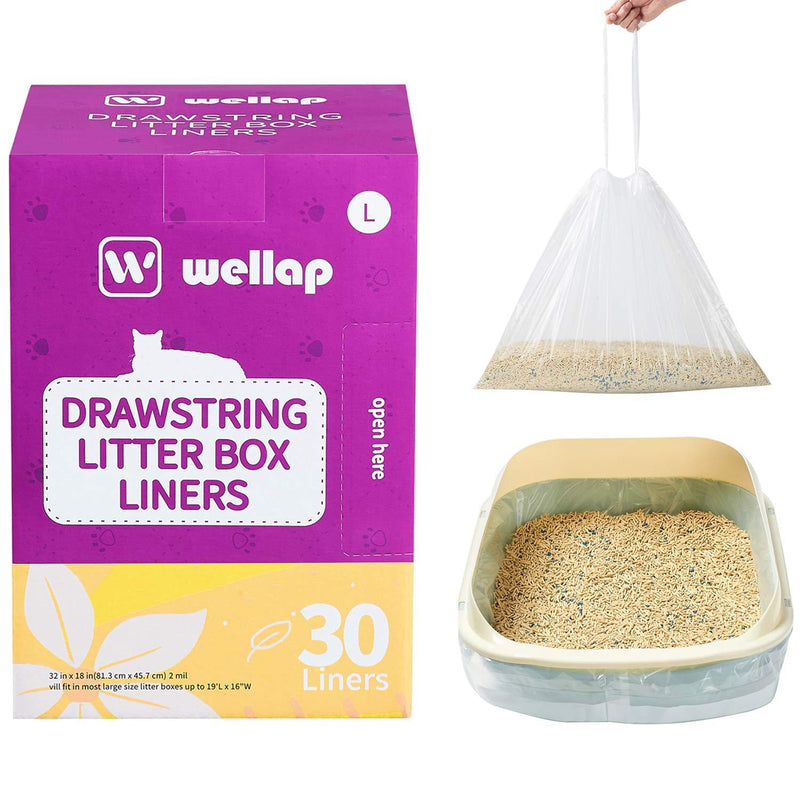 wellap Cat Litter Box Liners 30 Count XL (32" x 18") or (39.4" x 17") Extra Durable Drawstring Kitty Litter Bags 32" x 18" (30 Count) Transparent Scented - PawsPlanet Australia