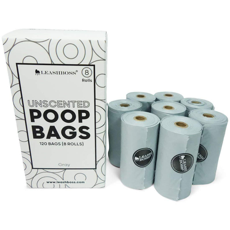 [Australia] - Leashboss OXO-Biodegradable Dog Poop Bags - 120 Bags, 8 Rolls Unscented Leak Proof Waste Bag Rolls Gray 