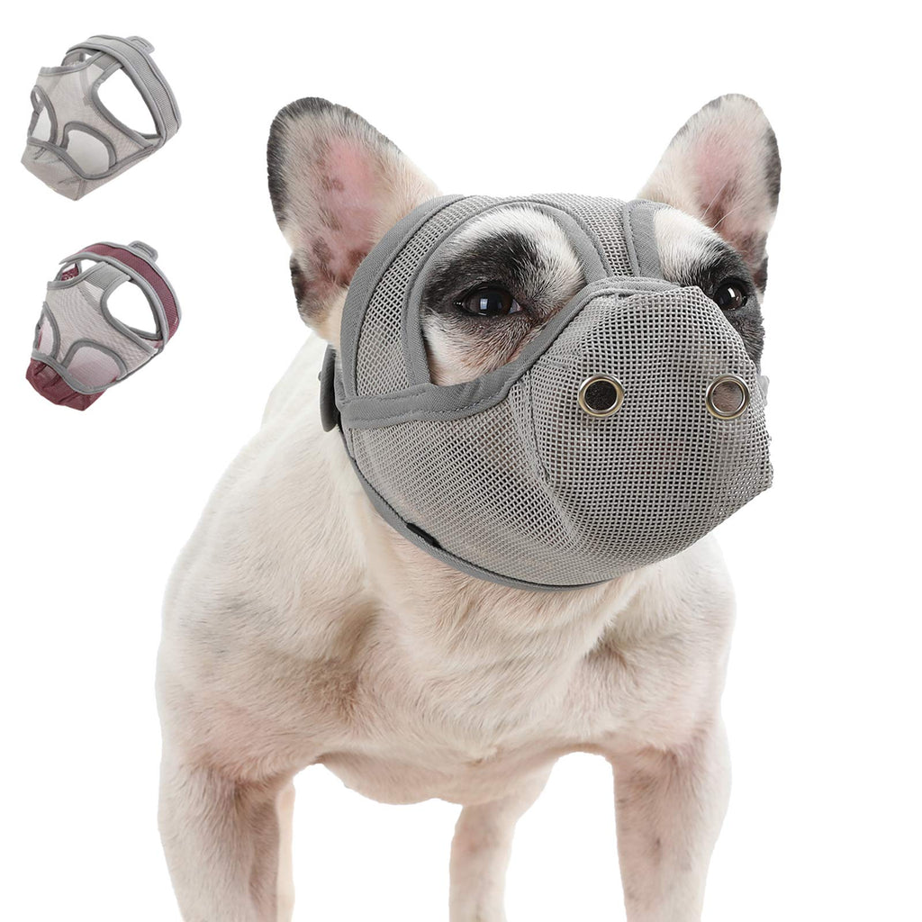 [Australia] - LUCKYPAW Short Snout Dog Muzzle, Breathable Mesh Anti Biting Chewing and Barking Muzzle for Pitbulls Boxers S Grey 