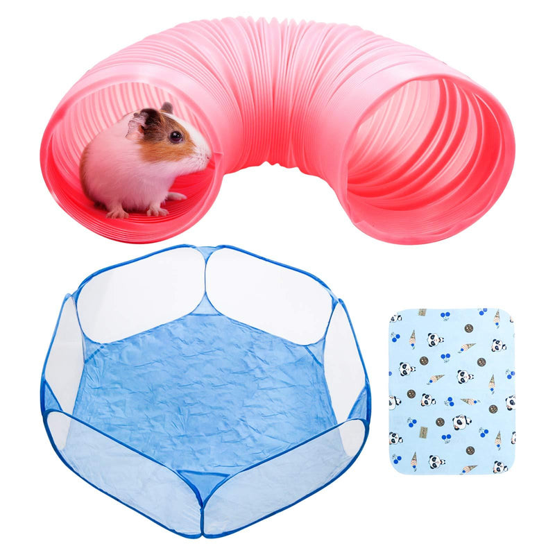 [Australia] - Roundler Small Animal Tunnel, 2 Pack Collapsible Plastic Guinea Pigs Tube Tunnel&3 Pack Grass Balls,Fun Toys for Hiding Training Chinchillas, Ferrets, Guinea Pigs, Gerbils, Hamsters, Dwarf Rabbits Blue 