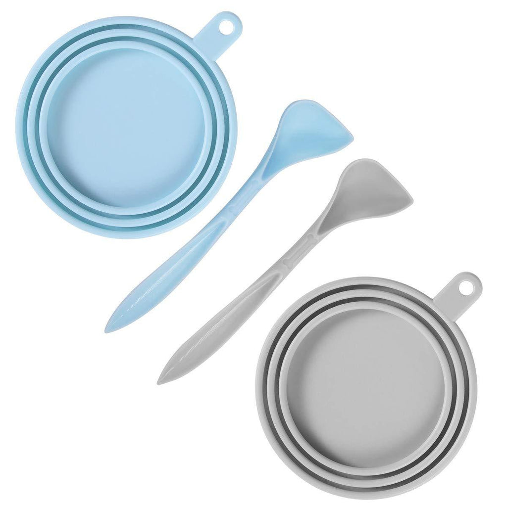 [Australia] - SLSON 2 Pack Pet Food Can Cover Universal Silicone Cat Dog Food Can Lids 1 Fit 3 Standard Size Can Tops with 2 Spoons,Light Blue and Grey 