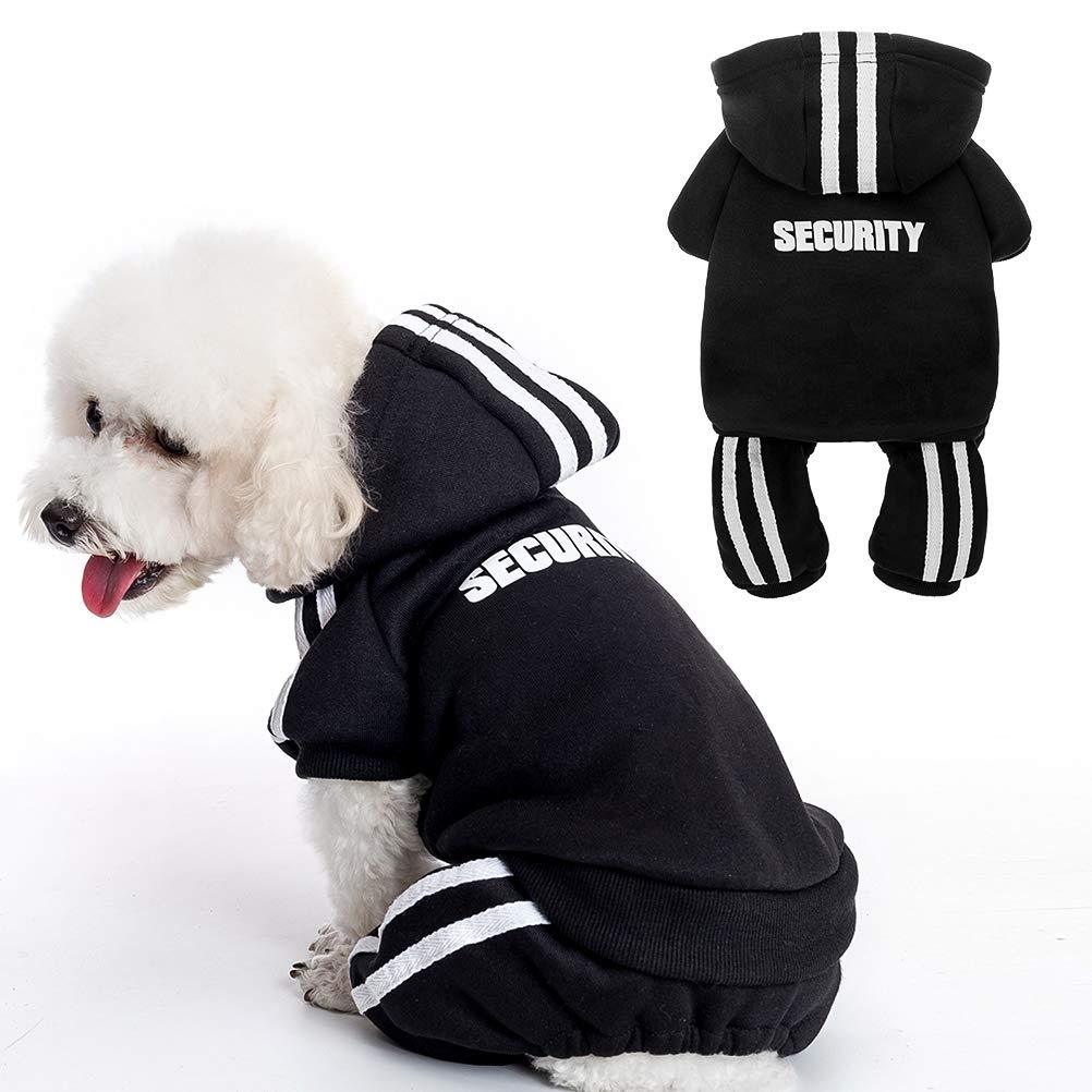 [Australia] - BINGPET Security Dog Hoodie - Soft and Warm Dog Sweater, Cold Weather Clothes for Dogs, Sweatshirt with Hat, Winter Dog Coat, for Small Medium Large Dogs Black 
