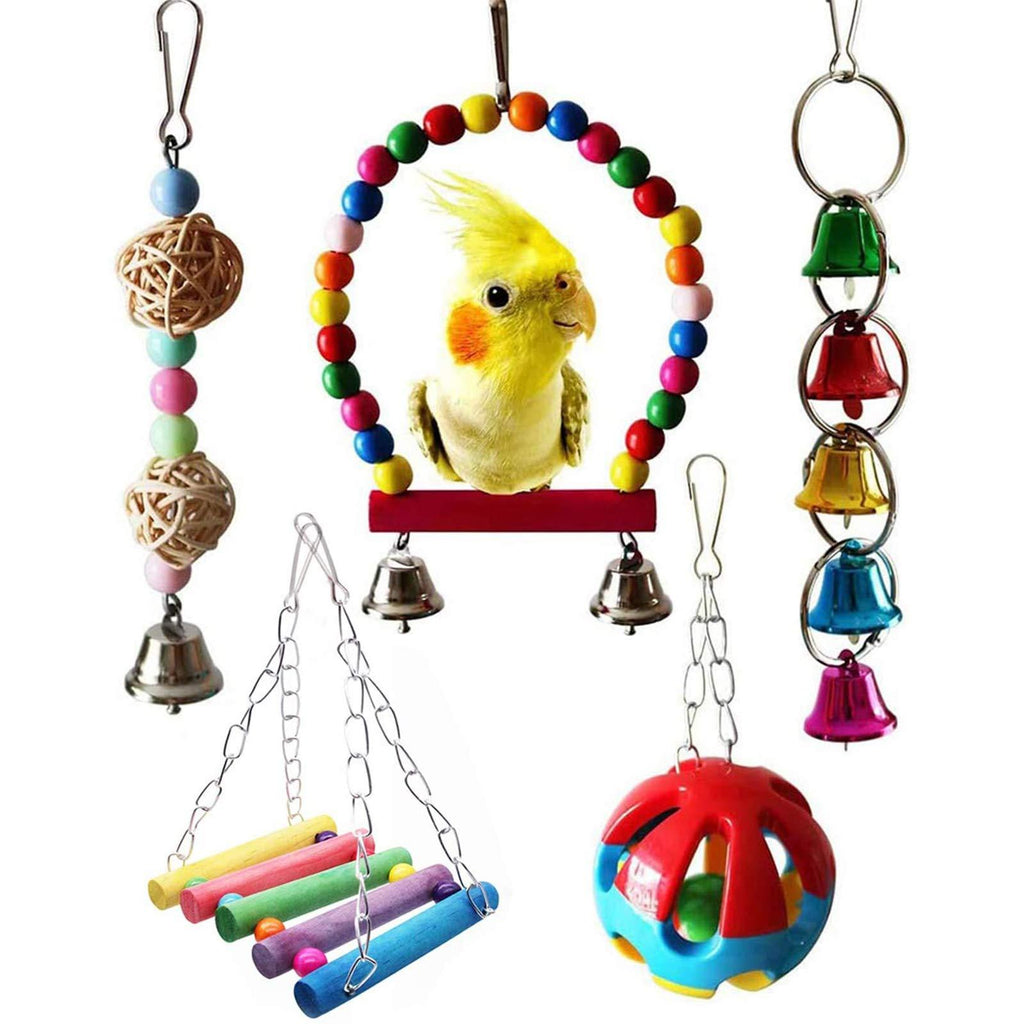 [Australia] - Viowey Bird Swing Toys Parrot Swing Hanging Toys with Bell Pet Bird Cage Hammock Swing Toy, Colorful Hanging Perch Toy for Greys Parakeets Cockatiels 5 Pcs 