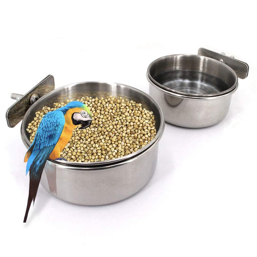 [Australia] - Bird Feeding Dish Cups,Parrot Feeding Bowl Clamp Holder,10-16oz Stainless Steel Coop Cups,Bird Cage Food & Water Bowl for Small Animal Parakeet Conure Cockatiels Budgie Chinchilla Lovebird 2-Pack 