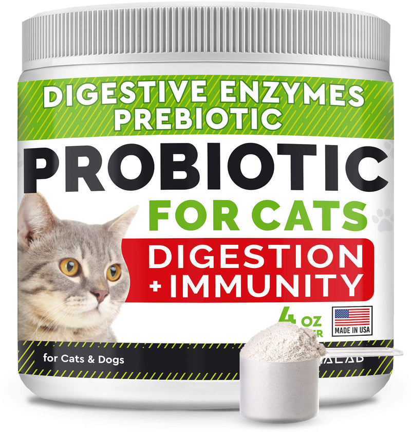 Probiotics Powder for Cats and Dogs - All Natural Supplement - Digestive Enzymes + Prebiotics - Relieves Diarrhea, Upset Stomach, Gas, Constipation, Litter Box Smell, Skin Allergy -Made in USA 4 oz (Pack of 1) - PawsPlanet Australia