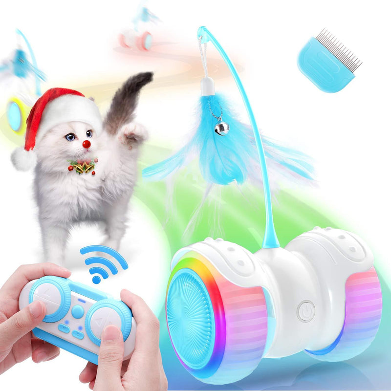 [Australia] - Biilaflor Interactive Cat Toys for Indoor Cats Robotic Cat Toy USB Charging, Automatic & RC Control, Colorful Lights Cat Ball Toy with 6 Feather, Bells, Catnip, Electric Moving Cat Toy for Kitten Fun 