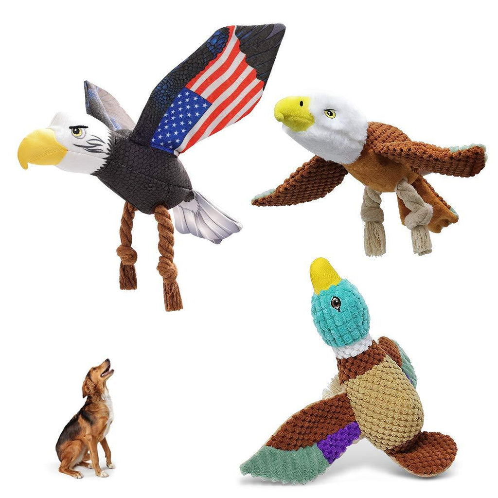 [Australia] - Beewarm Squeaky Dog Chew Toys for Large Medium Small Dogs- Lifetime Replacement Guarantee - Stuffed Animals Rope Chew Toy for Puppy Birds Combo 