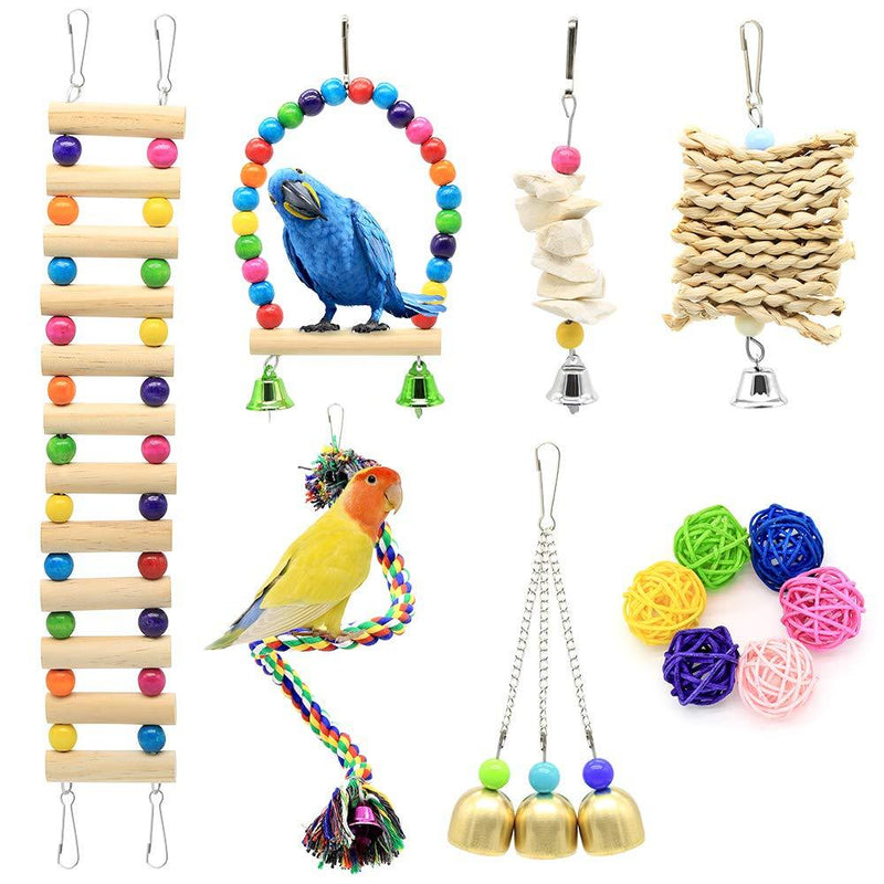 [Australia] - DOMIGLOW Bird Toys for Parrots - 12 Pack Bird Perch Ladder Hanging Chew Toys Colorful Parrot Toys Bird Cage Accessories for Cockatiel Parakeet Macaw Parrotlet Conure Lovebird 12Pcs 