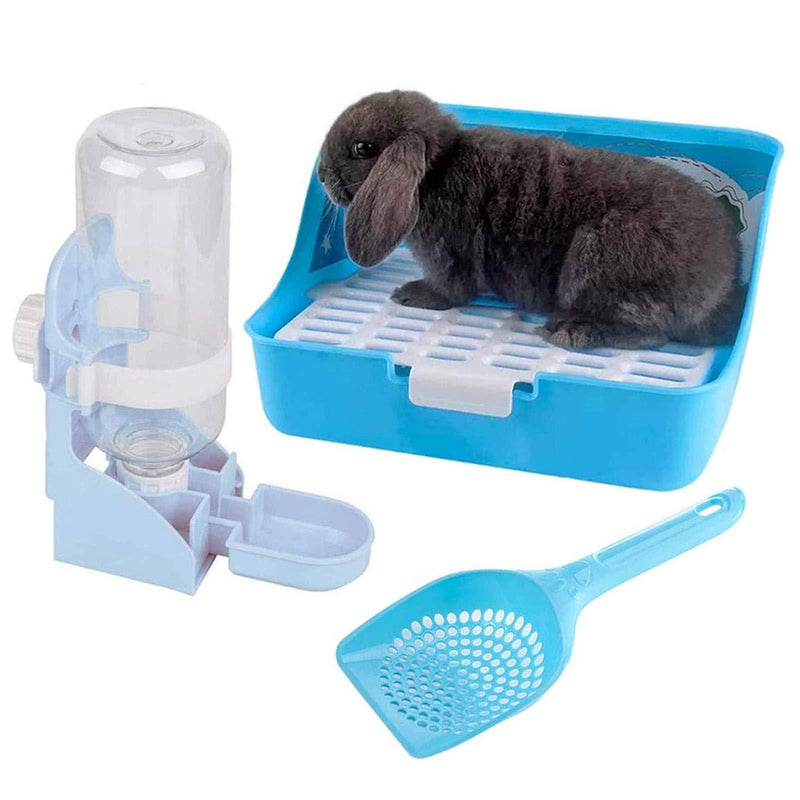 Rabbit Litter Box Bunny Water Bottle,Small Animal Litter Cage Potty Pet Cage 17oz Hanging Water Fountain Automatic Dispenser No Leak WaterFeeder for Chinchilla Guinea Pig Hedgehog Ferret(Blue) - PawsPlanet Australia