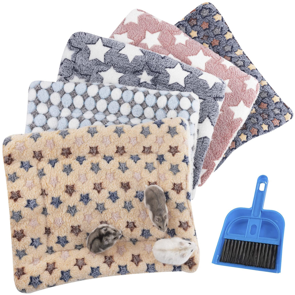 5 Pack Thickened Plush Guinea Pig Hamster Mat Set- 5pcs Soft Small Pet Sleeping Bedding Pads with Bonus Cage Cleaning Dustpan Brush for Rabbit Chinchilla Squirrel Hedgehog Small Animals - PawsPlanet Australia