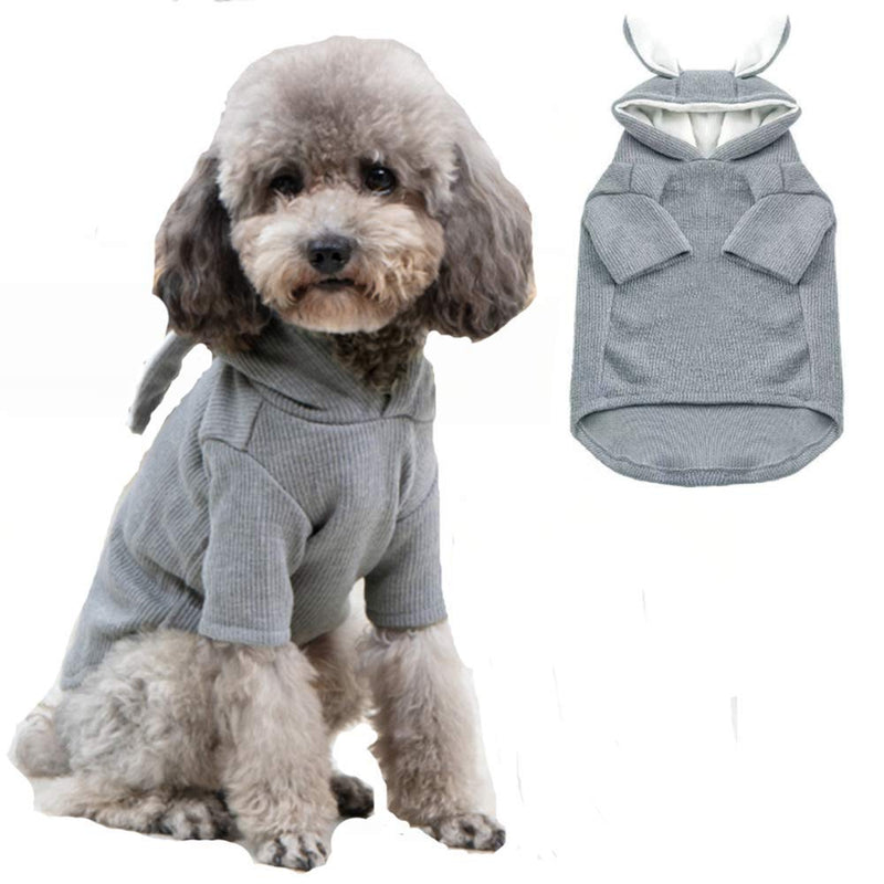 ANIAC Pet Hoodie Cat Rabbit Outfit with Bunny Ears Cute Sweatshirt Spring and Autumn Puppy Knitted Sweater Kitty Soft Knitwear X-Small Grey - PawsPlanet Australia