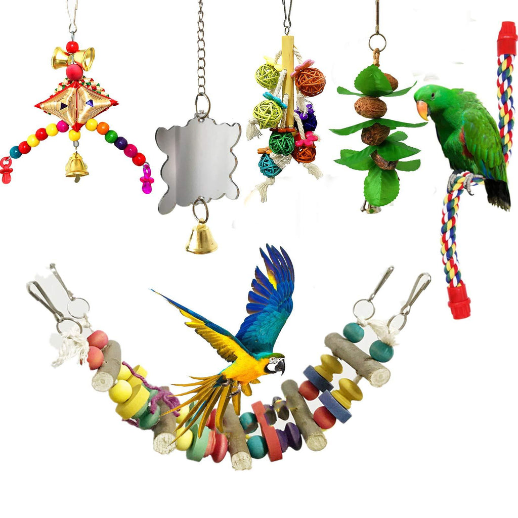 [Australia] - Viowey 6pcs Bird Swing Toys, Parrot Chewing Toys, Hanging Perches with Bells Toys for Parrots, Parakeet, Conure, Cockatiel, Mynah, Love Birds, Finches 