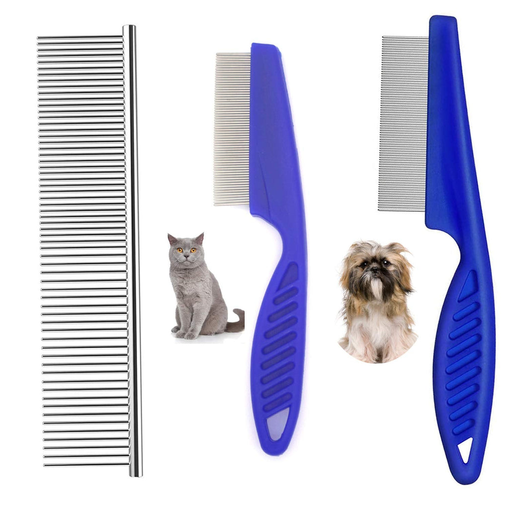 weback Flea Comb for Cats Dogs Fine Tooth Comb Pet Comb Grooming Set Remove Float Hair Tear Marks Tick Removal Tool Pet Lice Combs 3PCS-BLUE - PawsPlanet Australia