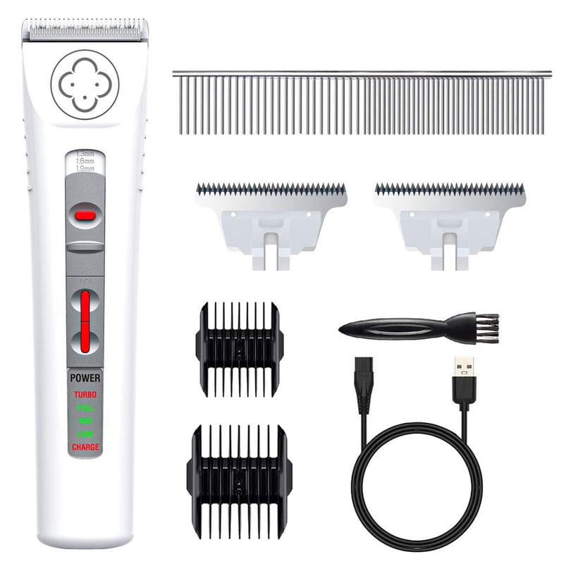 [Australia] - Brobantle Dog Grooming Clippers Professional Low Noise Cordless Dog Clippers with 2 Titanium Alloy Blades Pet Hair Trimmer Kit Rechargeable Shaving Tool for Cats Dogs and Other Animals-White 