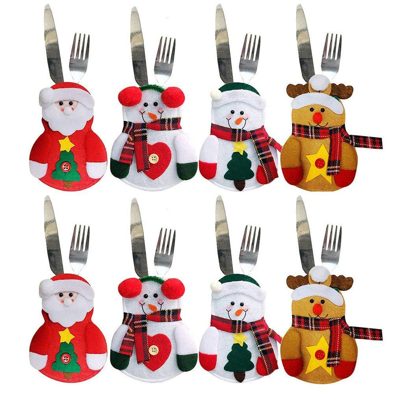 Maiyi 8PCS Set Christmas Snowman Cutlery Silverware Holders Pockets Knifes Forks Bag Santa Suit Xmas Deer Hotel Party Dinner Table Decoration - PawsPlanet Australia