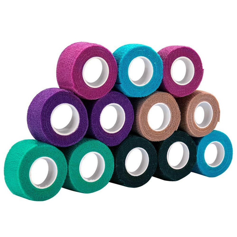 SlowTon Pet Self Adhesive Bandage, 12 Rolls Pet Vet Wrap Tape Non-Woven Cohesive Gauze Rolls for Dog Cat Animals Sport Tape for Wrist Healing Ankle Sprain & Swelling, 1” x 5 Yards Each After Stretched 1 Inch - PawsPlanet Australia