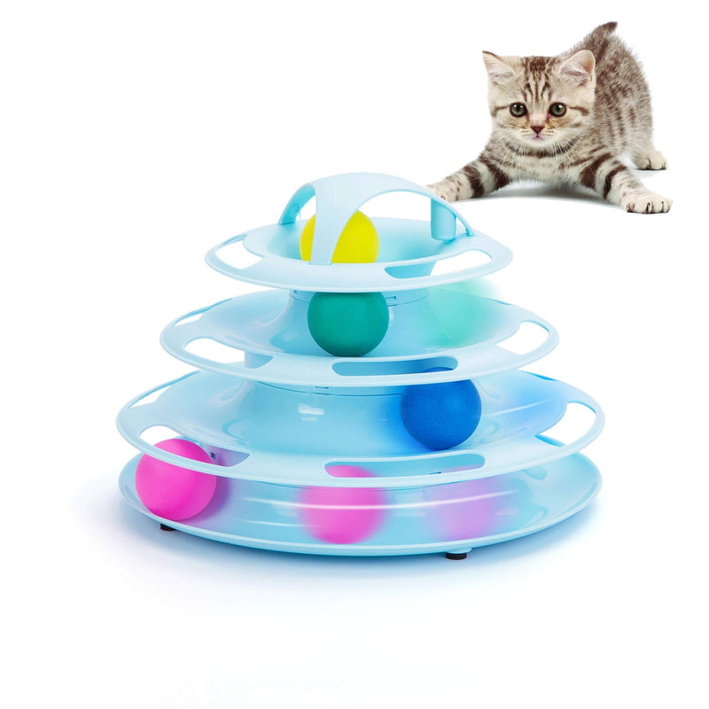[Australia] - Suhaco Cat Toys for Indoor Cats Interactive 4 Level Towers of Tracks Roller with Four Colorful Ball Puzzle Kitten Toy Blue 