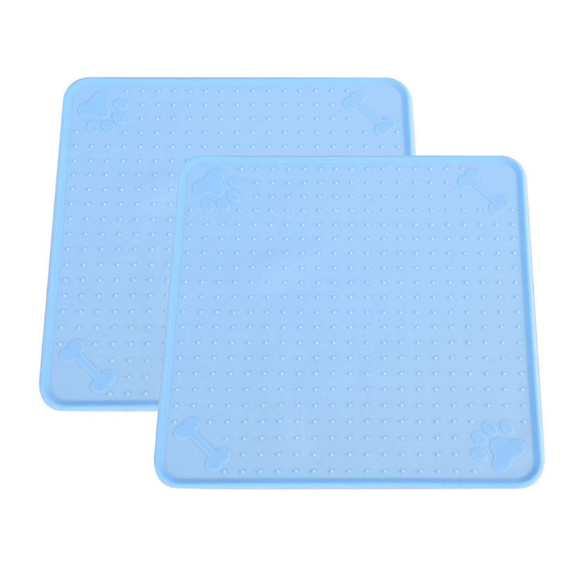 MKDcom Pet Placemat for Dog and Cat, 2 Pack Silicone Waterproof Dog Food Bowl Mats for Floors, Cat Feeding Mats Tray for Prevent Food and Water Overflow, 12.8 inches x 12.8 inches Blue - PawsPlanet Australia