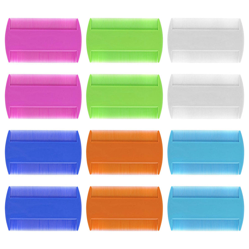 AUEAR, 12 Pack Pet Flea Lice Combs Double Sided Fine Tooth Dogs Cats Grooming Combs Remove Float Hair Tear Marks Tick Removal Tool (6 Colors) 12 Pcs White+Light Blue+Green+Orange+Purple+Dark Blue - PawsPlanet Australia