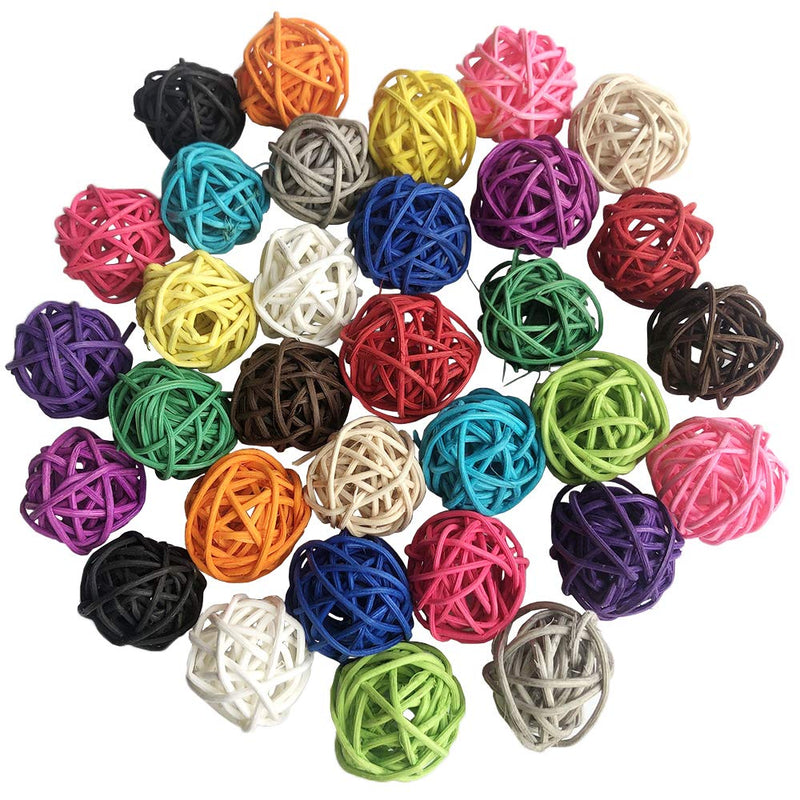 Benvo Rattan Balls 32 Pack 1.2 inch Wicker Ball Birds Quaker Parrot Parakeet Chewing Pet Bite Ball for Budgies Conures Hamsters Ball Orbs Crafts DIY Accessories Vase Fillers (Multi-Colored) - PawsPlanet Australia