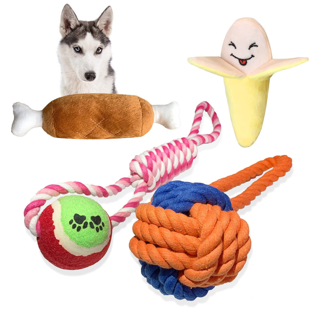 [Australia] - Puppy Toys for Teething，Puppy Chew Toys Teething Small Dog ，Dog Rope Toys，Dog Chew Toys Ball Indestructible Pals Tough Durable Toys Squeaky Aggressive Chewers (4 Pack) 