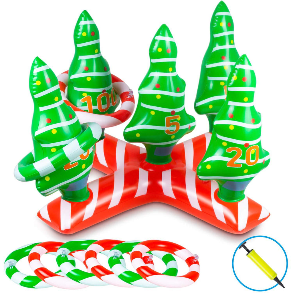 Christmas Decorations Games Inflatable Ring Toss Game Set,Christmas Tree Winter Holiday Toys for Kids Adults,Perfect for Xmas Party Favor Family Game Indoor Outdoor Toys with 6 Rings (Handle Pump Included) - PawsPlanet Australia