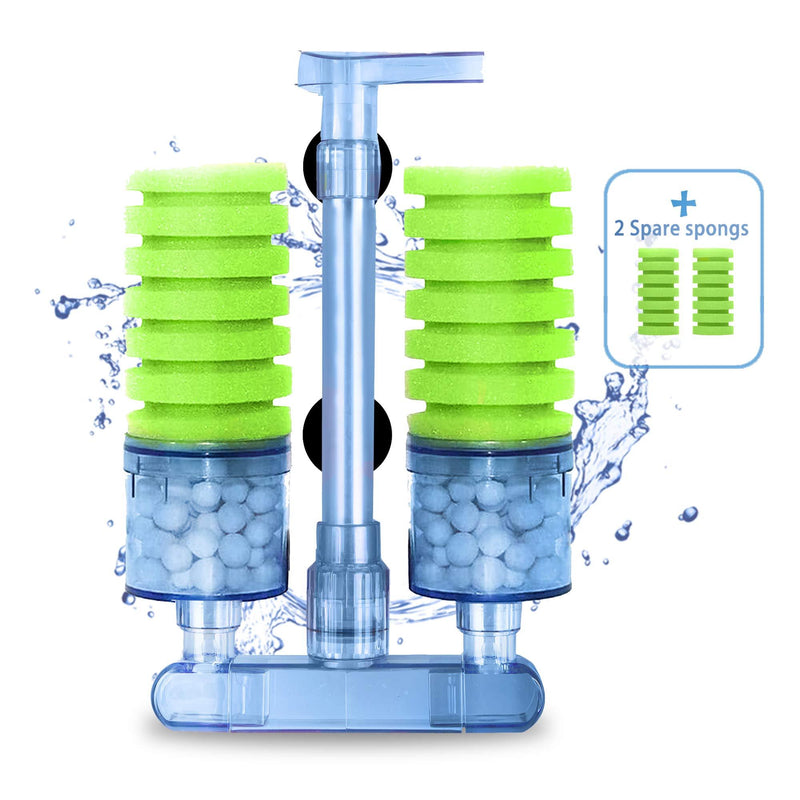 [Australia] - HOCTRAKA Aquarium Double Sponge Filter, Comes with 2 Spare Sponges, Quiet Submersible Foam Filter for Fresh Water and Salt-Water Fish Tank 