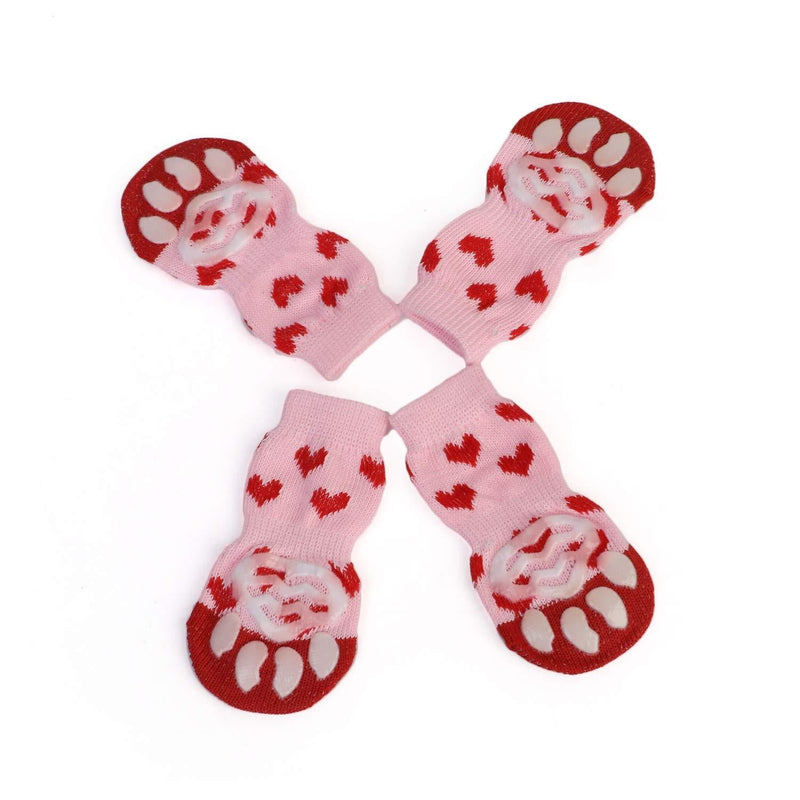 [Australia] - GLE2016 Anti-Slip Knit Small Dog Socks Cat Socks with Rubber Reinforcement,Anti-Slip Pet Dog Cat Socks/Paw Protector/Traction Control for Indoor Wear, Suitable for Small Dogs&Cats S Pink 