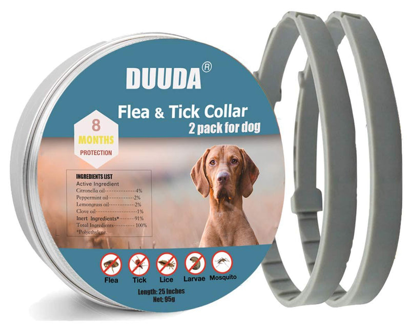 Duuda Dog Flea & Tick Collar - 8 Months Continuous Protection and Prevention - Waterproof & 100% Natural Essential Oil Extract - Adjustable for All Breeds and Size - 2 Pack - PawsPlanet Australia