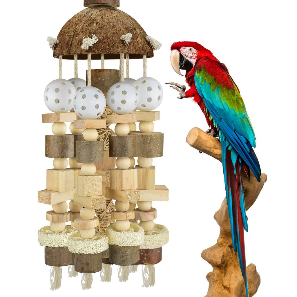KATUMO Bird Parrot Toy, Large Parrot Toy Natural Wooden Blocks Bird Chewing Toy Parrot Cage Bite Toy Suits for Macaws African Grey Cockatoos Amazon Parrots Ect Large Medium Parrot Birds - PawsPlanet Australia
