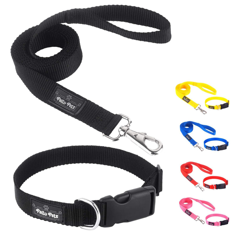 [Australia] - Paltu Pets Dog Collar and Leash Set with 1 inch Width for Medium & Large Size Dogs - Nylon 6ft Leashes with 360° Rotating Swivel Clasp for Outdoor Walks Adjustable Collar Fit 10" - 18" Black 