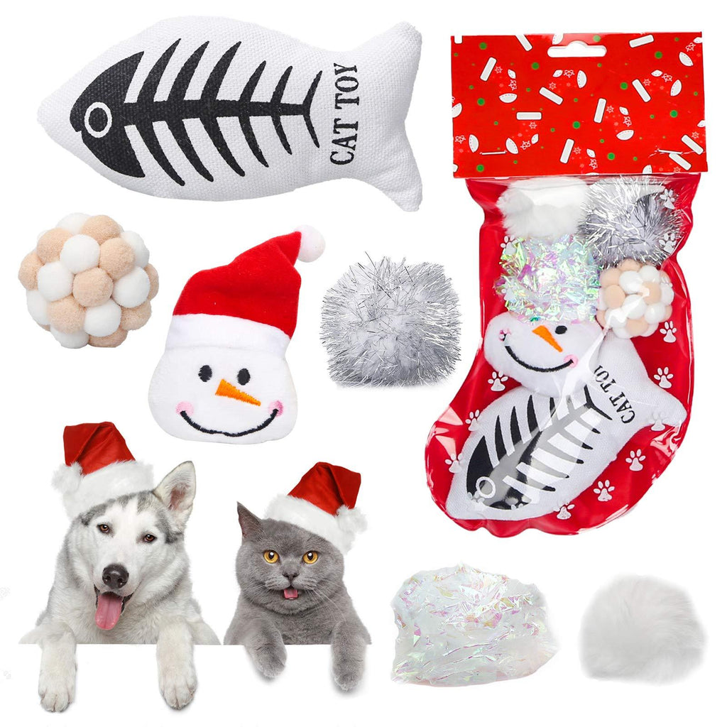 [Australia] - Sanlebi Christmas Cat Toys Stocking - 6 PCS Pet Cat Assorted Indoor Interactive Toys with Crinkle Ball Plush Fish X-mas Gift Set for Kitten Kitty 