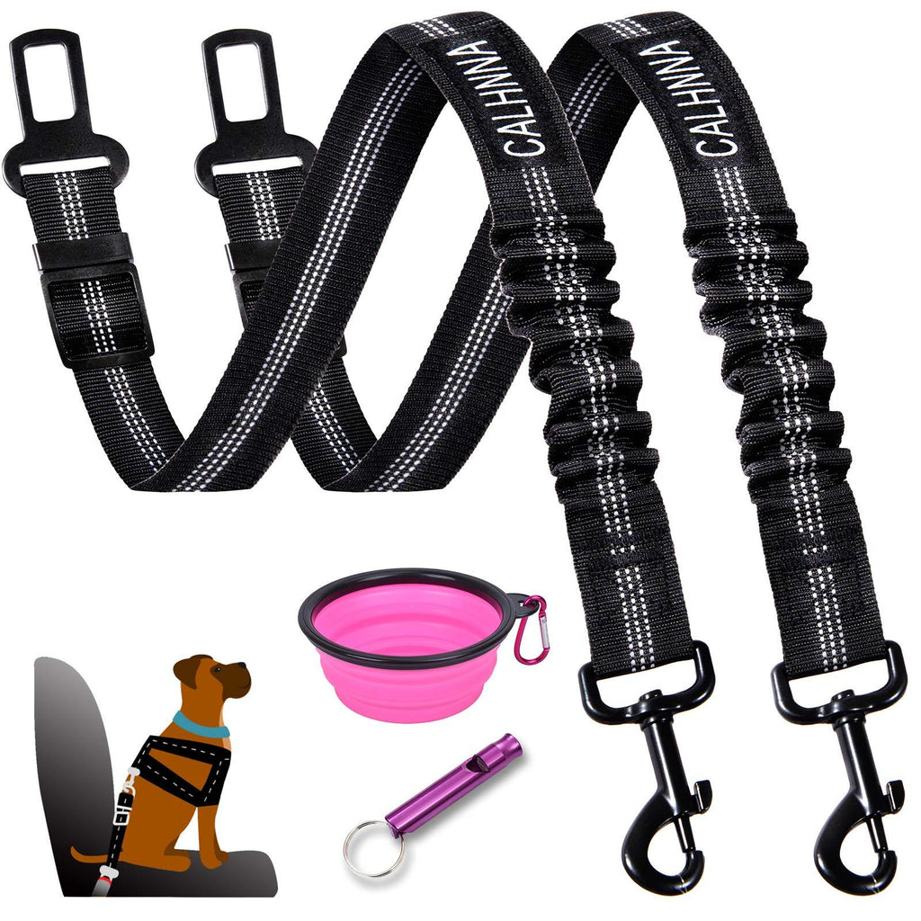 [Australia] - Dolebean 2 Pieces Cat Dog Car Seat Belt Adjustable Pet Seat Belts with Doggy Whistle and Portable Water Bowl for Pets and Elastic Vehicle Seatbelt Harness for Dogs and Cats Black&Black 