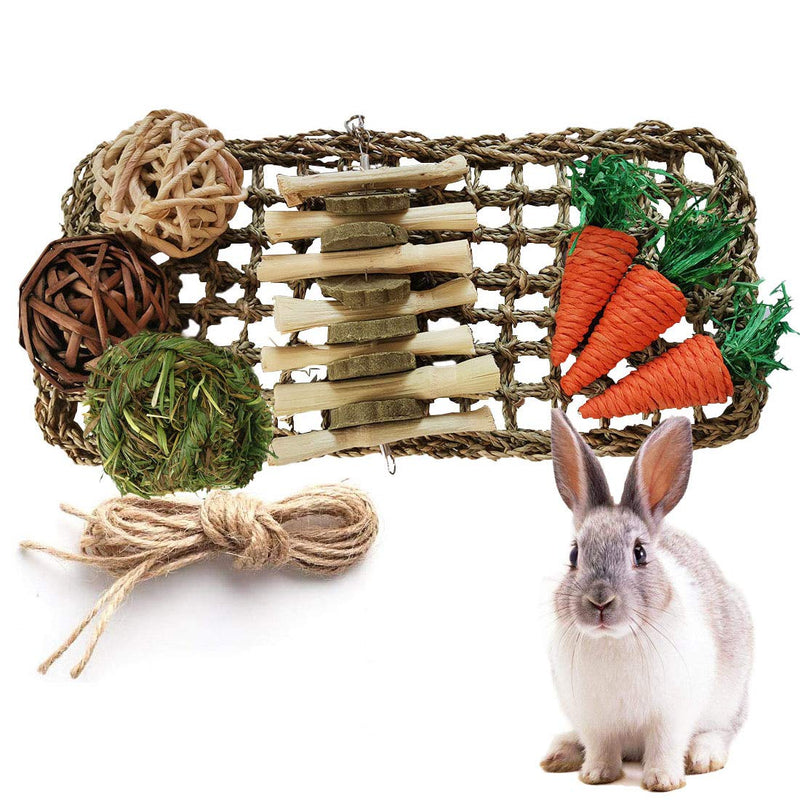 [Australia] - kathson Rabbit Activity Zone Bunny Chew Toy for Teeth Grinding Small Animal Play Ball Carrot Toy Natural Seagrass Protector Mat Rabbit Toys for Chinchilla Guinea Pigs or Other Rodent Pets 