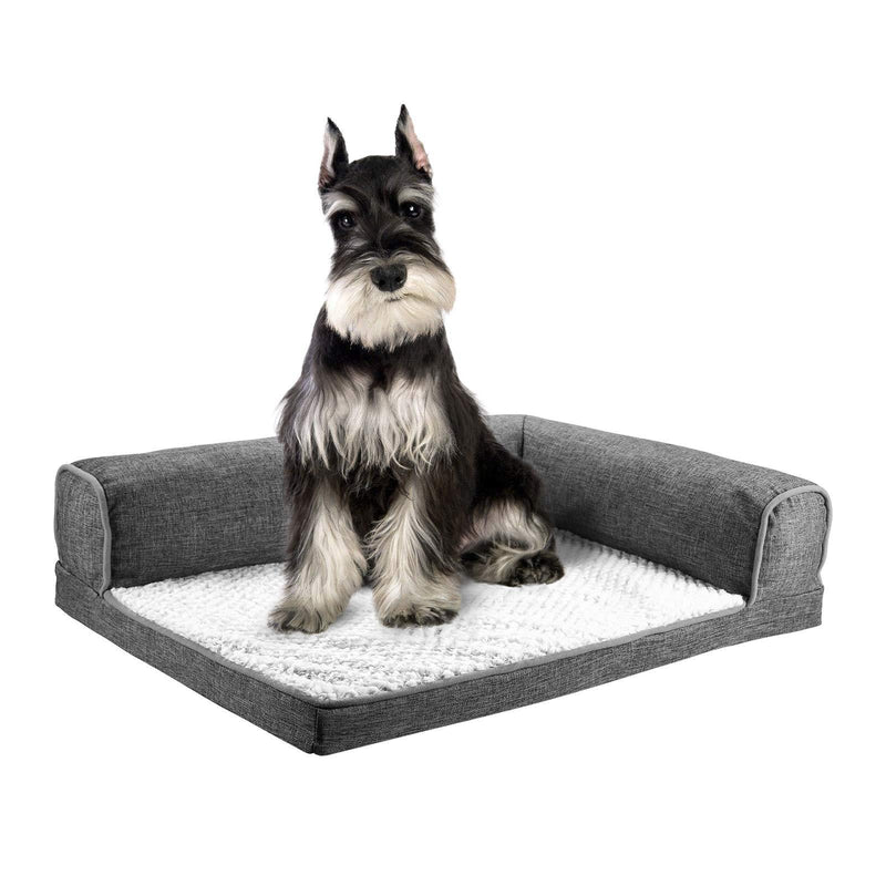 DEKOHM Orthopedic Dog Bed, L-Shaped Chaise Lounge, Fluffy Plush Mattress for Joint Relief, Pet Sofa Couch for Cats and Dogs with Removable & Washable Cover, Medium Size 26" x 20" x 7", Grey Medium( 26 x 20") - PawsPlanet Australia