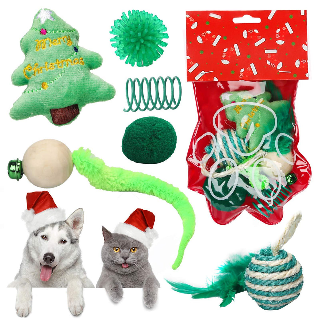 [Australia] - Sanlebi Christmas Cat Toys Stocking - 6 PCS Pet Cat Assorted Indoor Interactive Toys with Bell X-mas Gift Set for Kitten Kitty 