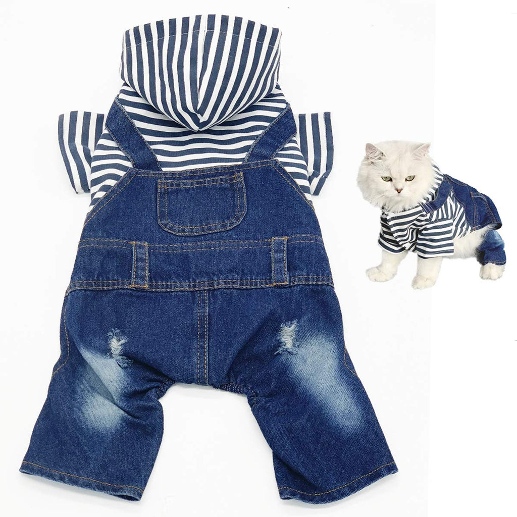 [Australia] - LKEX Pet Clothes Jumpsuit, Dog Jeans Jacket, Cool Puppy Shirt, Blue Denim Coat，Vintage Washed Apparel, Classic Hoodies Outfit, for Small Medium Dogs and Cats XS 