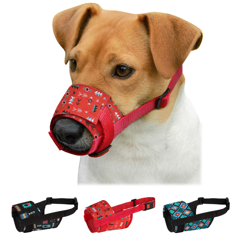 CollarDirect Dog Muzzle - Adjustable Soft Breathable Tribal Nylon Dog Mouth Guard Cover for Small, Medium and Large Dogs, Anti Chewing, Barking & Biting - 3 Tribal Patterns Pattern 1 S - PawsPlanet Australia