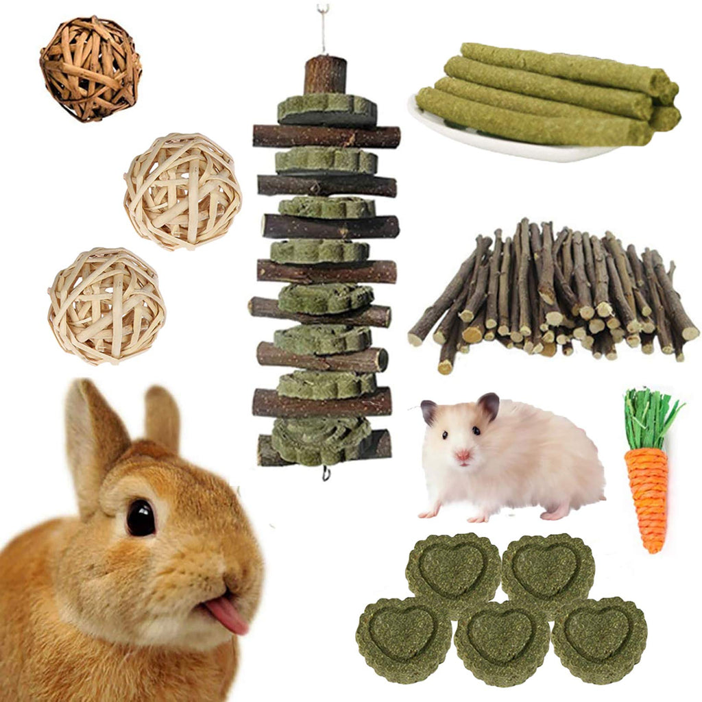 PINVNBY Bunny Chew Toys Natural Wooden Teeth Care Molar Toy Hamster cage Accessories  With Grass Cakes for Chinchillas Gerbils Squirrels Hamsters - PawsPlanet Australia