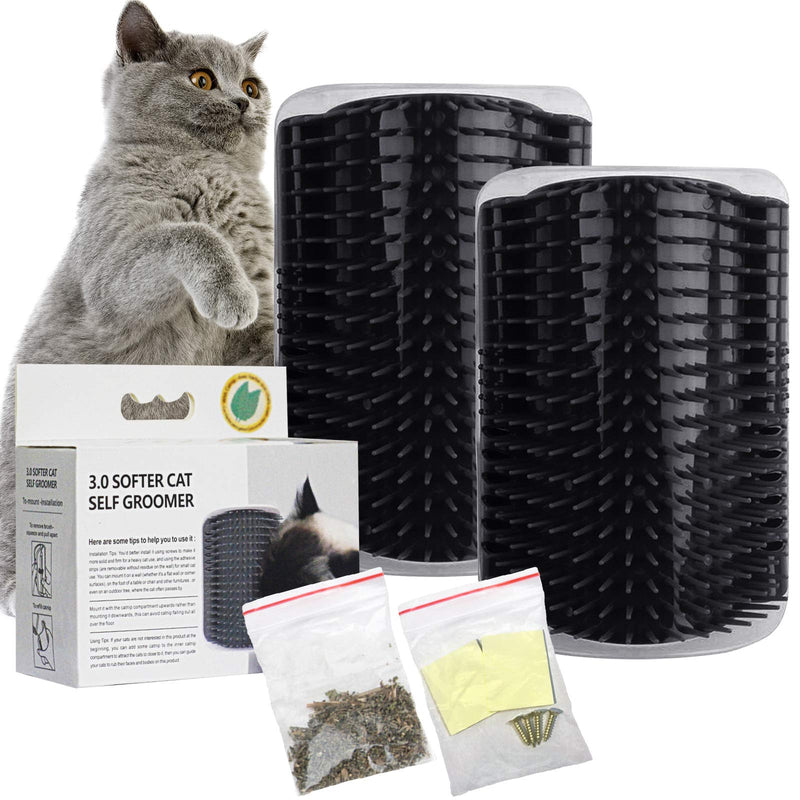 2 PACK Cat Self Groomer,Softer Cat Corner Scratcher For Wall With Catnip,Massage Comb Groomer Cat Corner Groomer,Pet Grooming Massage Kitten Brush,Cat Face Scratcher For Kitten with Long &Short Fur (Black) Black - PawsPlanet Australia