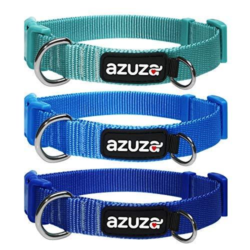 azuza 3 Pack Dog Collars, Soft & Comfortable Dog Collars for Small, Medium and Large Dogs, 4 Sizes and 2 Patterns XS (Neck:8'' - 12'') 3 Pack Nylon Collar Blue - PawsPlanet Australia