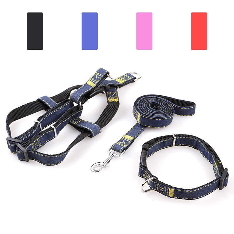 [Australia] - iCAGY Dog Harness and Leash Set with Collar for X-Small Small Medium Large and X-Large Pets, Easy Walk Adjustable No Pull Dog Harness Leash Collar, Soft Nylon H-Shape Full Dog Body Harness S Black 